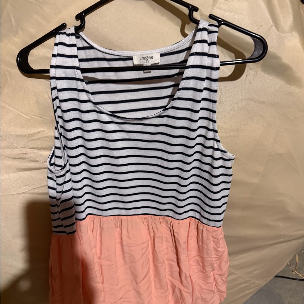 Umgee navy and White Striped Tank with Peach Accent
